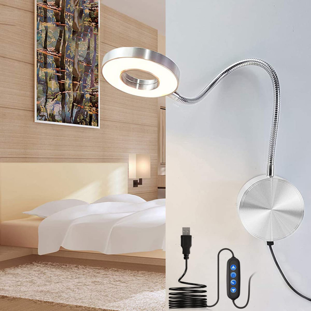 LANMOU Leselampe Wandmontage Wandlampe mit Schalter Dimmbar, W LED  Schwanenhals Lampe Silber Bett Wandleuchte mit Kabel USB, LM  Schlafzimmer